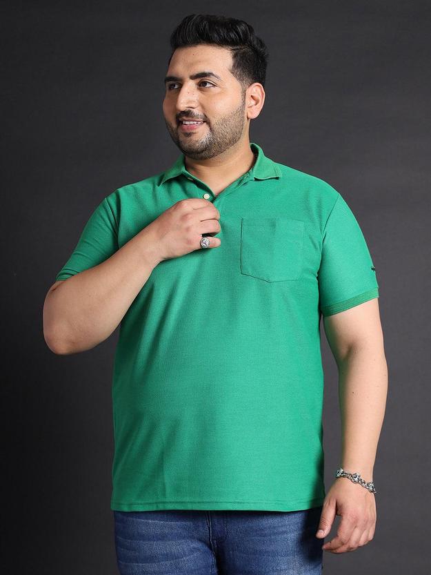 Men Plus Size Bibs-Green Solid Polo Tshirt