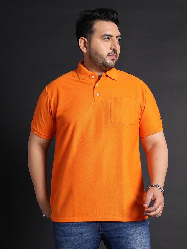 Men Plus Size Bibs-Orange Solid Polo Tshirt