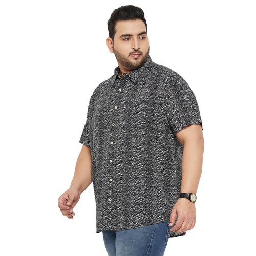 Men Plus Size Breezy-Black Printed Shirt