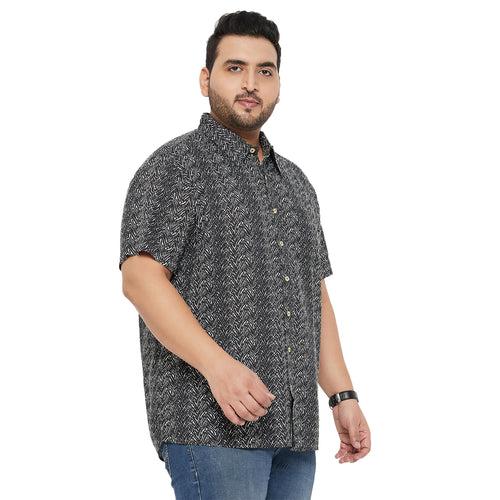 Men Plus Size Breezy-Black Printed Shirt