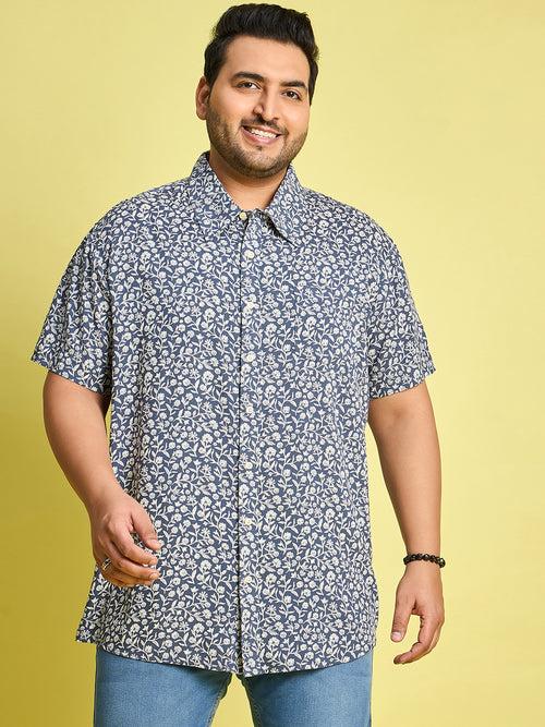 Men Plus Size Eliud Floral Print /Blue Colors Shirt