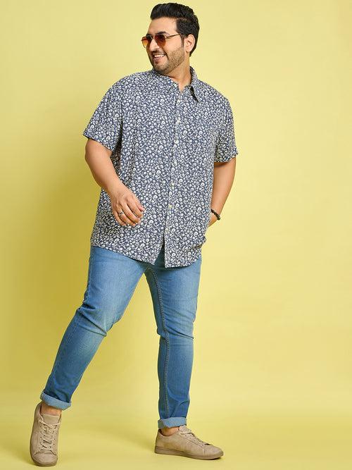 Men Plus Size Eliud Floral Print /Blue Colors Shirt