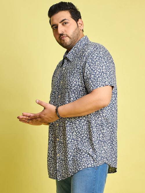 Men Plus Size Eliud Floral Print /Blue Colors Shirt