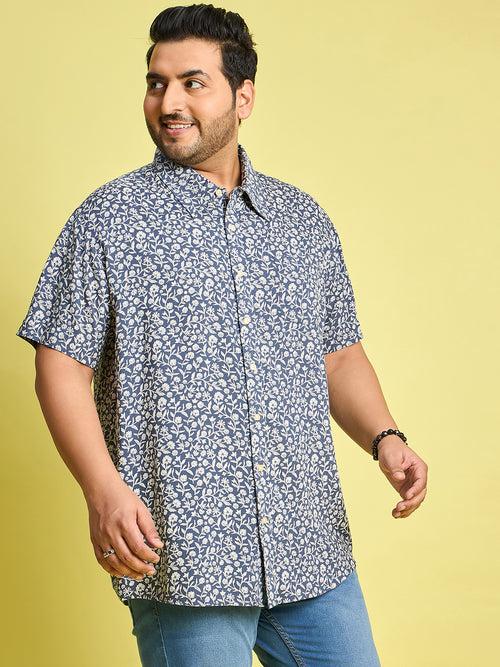 Men Plus Size Eliud Floral Print /Blue Colors Shirt