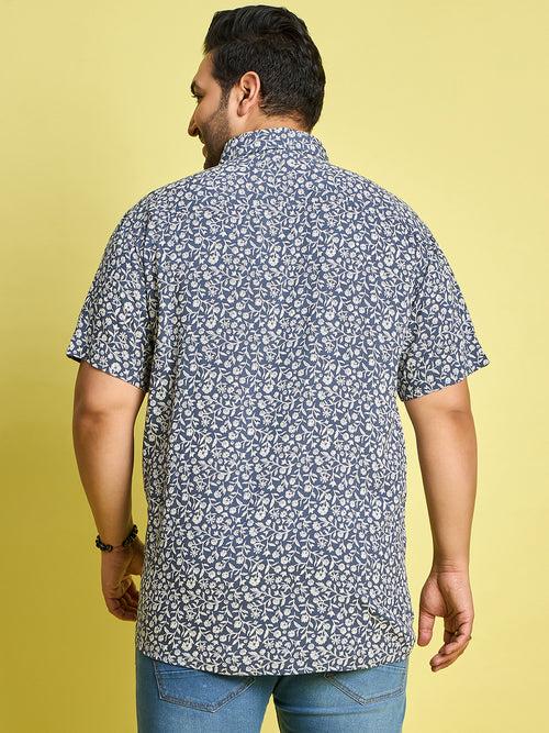 Men Plus Size Eliud Floral Print /Blue Colors Shirt