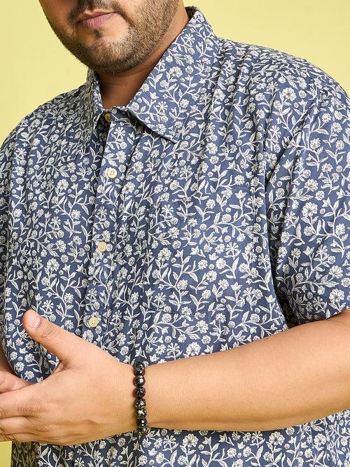 Men Plus Size Eliud Floral Print /Blue Colors Shirt