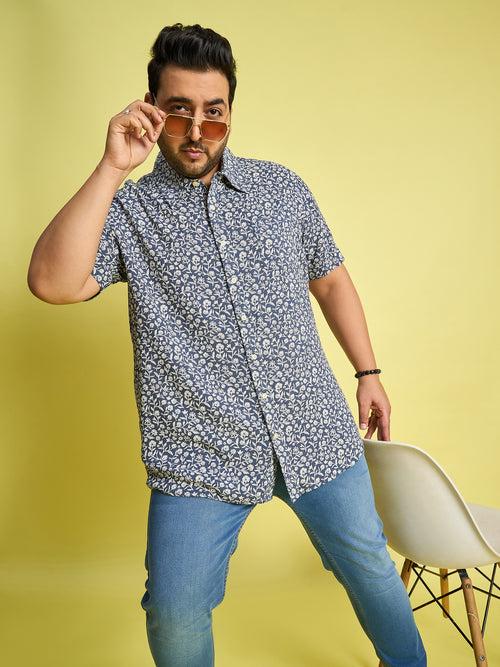 Men Plus Size Eliud Floral Print /Blue Colors Shirt