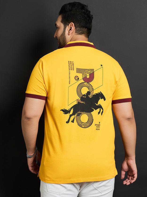 Men Plus Size Jamaica-Yellow Printed Polo Tshirt