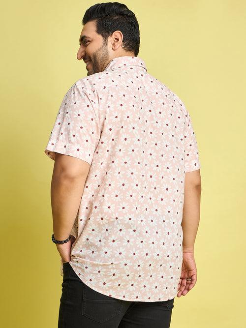 Men Plus Size Jotham White Floral Print Peach Color Shirt