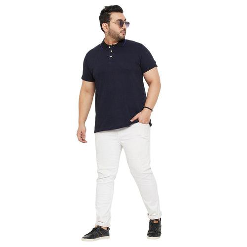 Men Plus Size Joy-Blue Textured Polo Tshirt