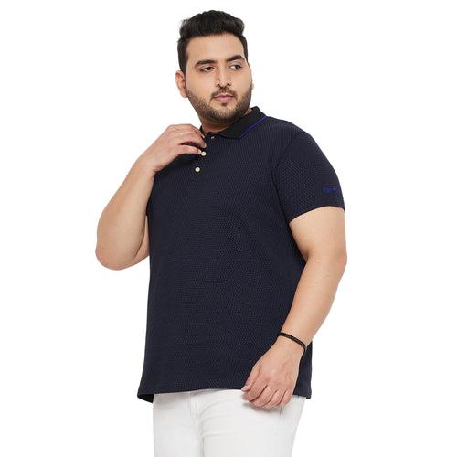 Men Plus Size Joy-Blue Textured Polo Tshirt