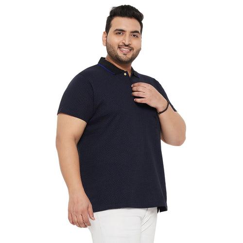 Men Plus Size Joy-Blue Textured Polo Tshirt