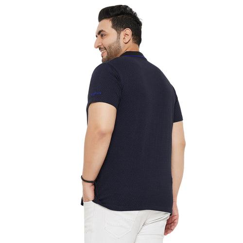 Men Plus Size Joy-Blue Textured Polo Tshirt