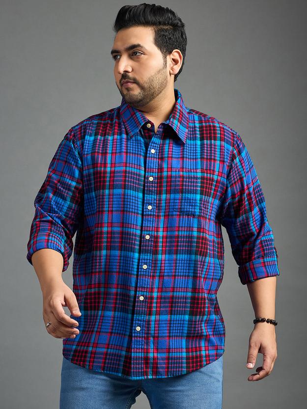 Men Plus Size Moses Red Checked blue Shirt