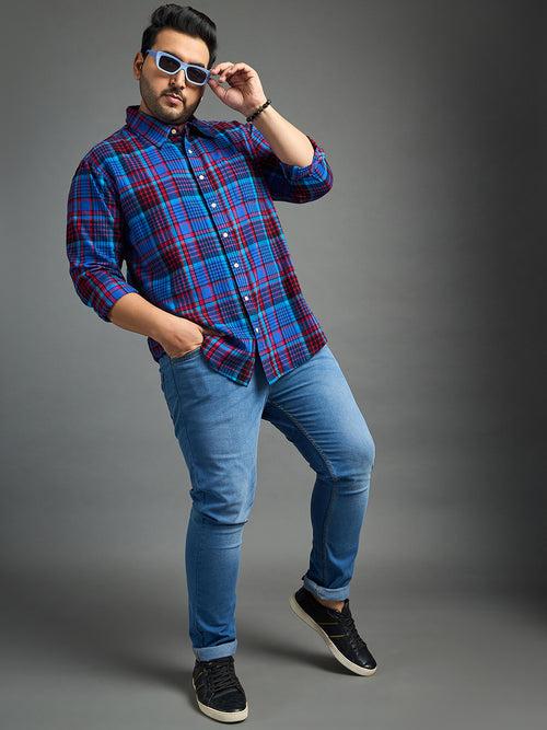 Men Plus Size Moses Red Checked blue Shirt