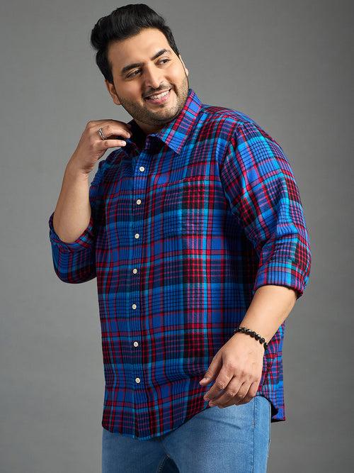 Men Plus Size Moses Red Checked blue Shirt