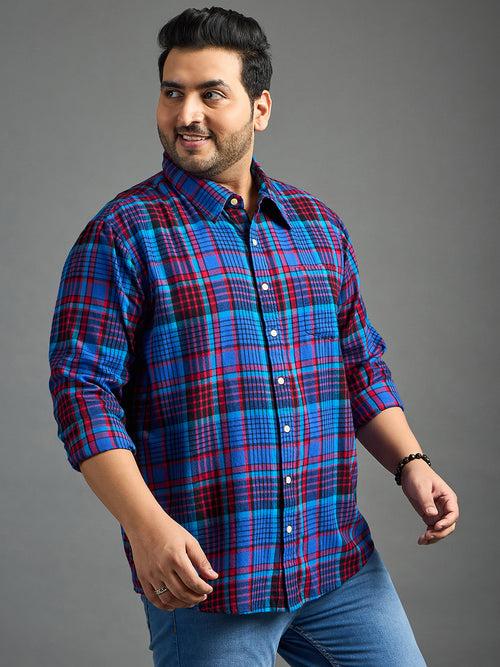 Men Plus Size Moses Red Checked blue Shirt