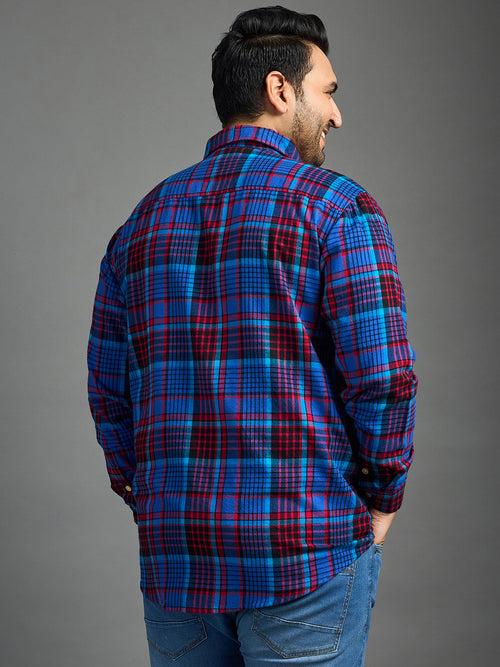 Men Plus Size Moses Red Checked blue Shirt