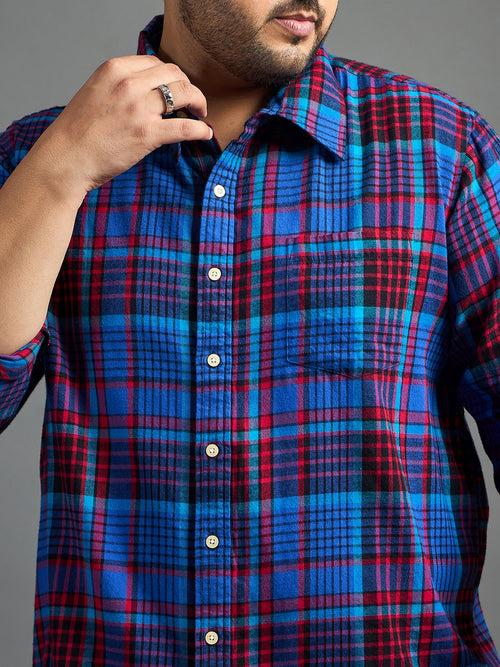 Men Plus Size Moses Red Checked blue Shirt