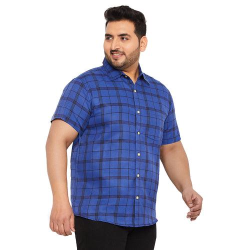 Men Plus Size Neutral Check Shirt