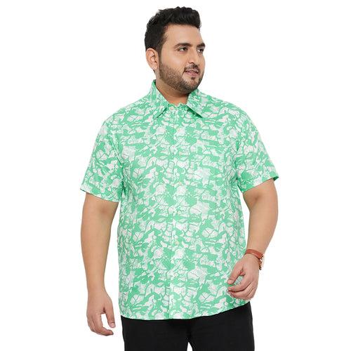 Men Plus Size Rodium-Green Printed Shirt