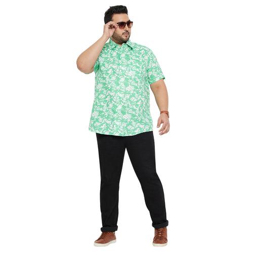 Men Plus Size Rodium-Green Printed Shirt