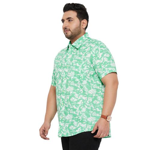 Men Plus Size Rodium-Green Printed Shirt