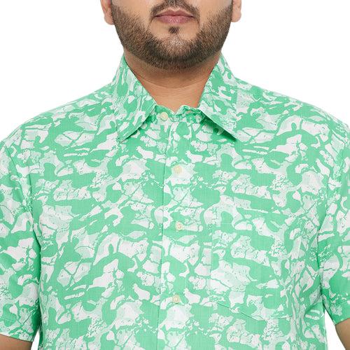 Men Plus Size Rodium-Green Printed Shirt