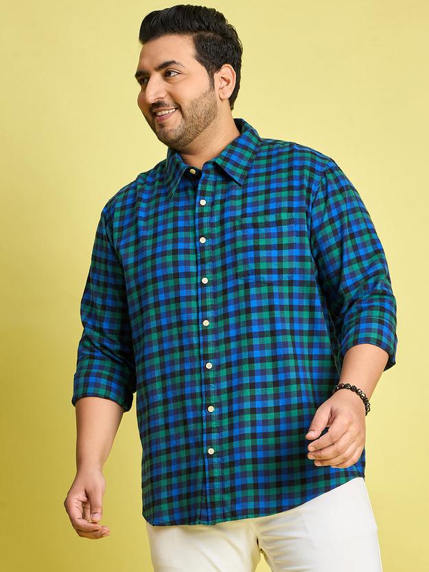 Men Plus Size Tune Checked blue Shirt