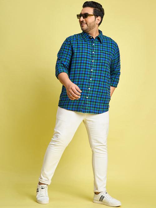 Men Plus Size Tune Checked blue Shirt