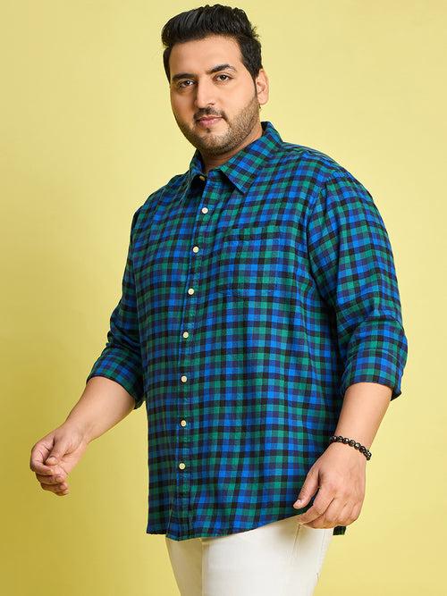 Men Plus Size Tune Checked blue Shirt