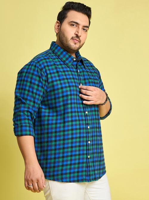 Men Plus Size Tune Checked blue Shirt