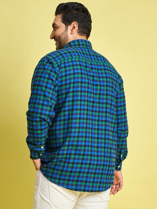 Men Plus Size Tune Checked blue Shirt