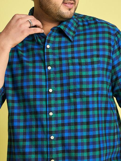 Men Plus Size Tune Checked blue Shirt