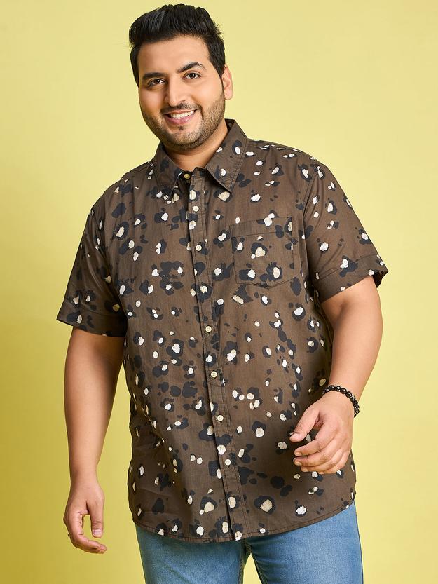 Men Plus Size Xzlum Floral Printed brown Shirt