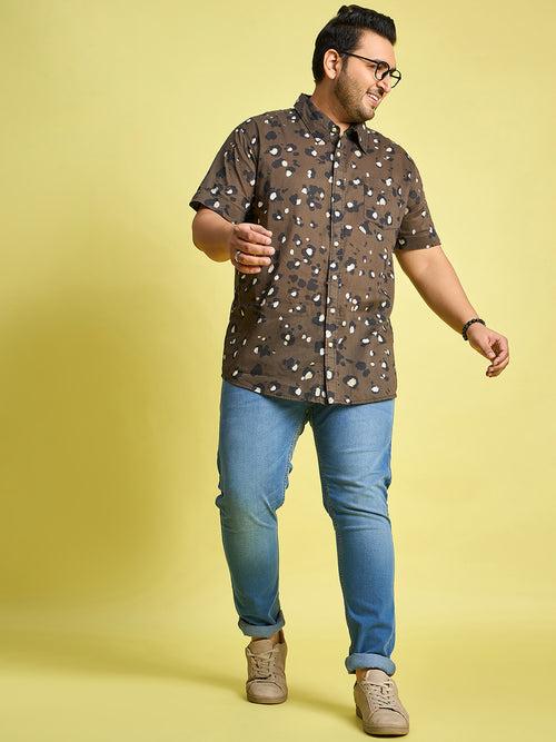 Men Plus Size Xzlum Floral Printed brown Shirt