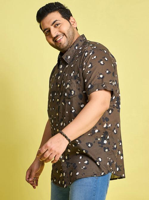 Men Plus Size Xzlum Floral Printed brown Shirt