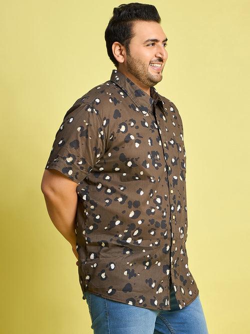 Men Plus Size Xzlum Floral Printed brown Shirt