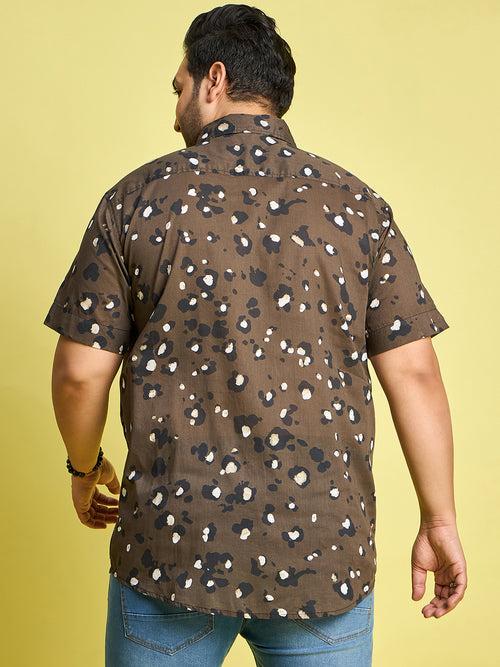 Men Plus Size Xzlum Floral Printed brown Shirt