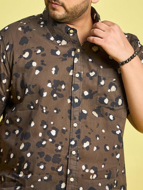 Men Plus Size Xzlum Floral Printed brown Shirt