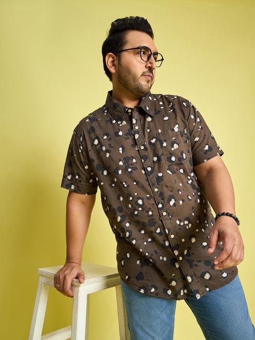 Men Plus Size Xzlum Floral Printed brown Shirt