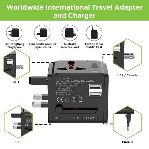 World Travel Adapter with Dual USB 2.4A/12W UM1005WTA