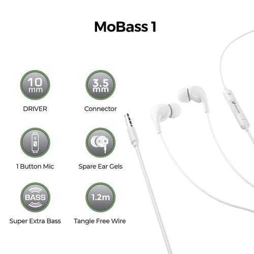 Mobass 1 Hands free earphone with mic 1.2m UM1037WHT