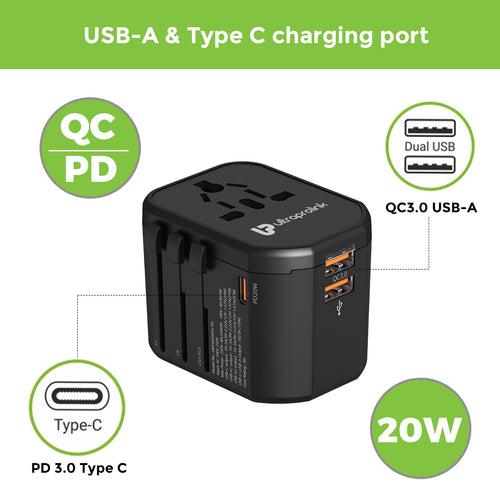 World Travel Adapter with with QC3.0-PD3.0 20W UM1005WTA-PD