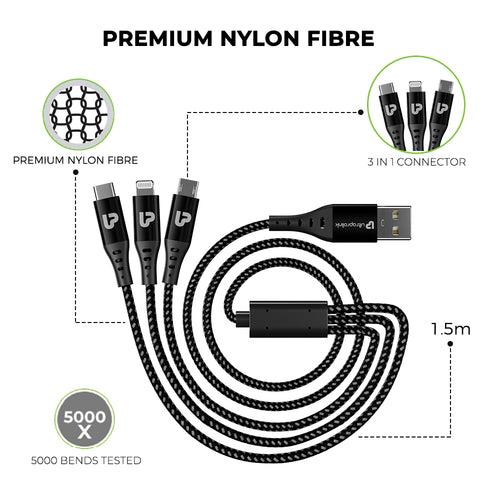 TrioLink 18 W 3in1 Fast Charging Cable (1.5m/Black) UL1098BLK-0150