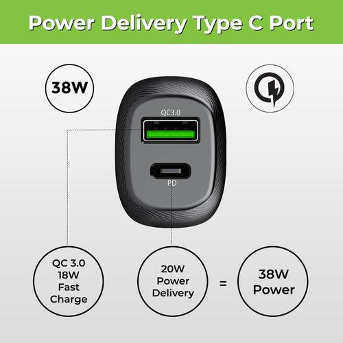 MACH 38W PD + QC 3.0 Car Charger With Type C-C Cable UM1013C