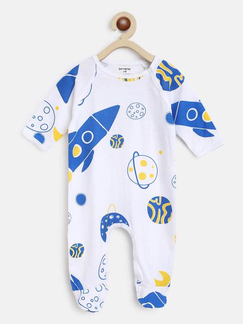 Berrytree Organic Cotton Baby Romper: Blue Rockets