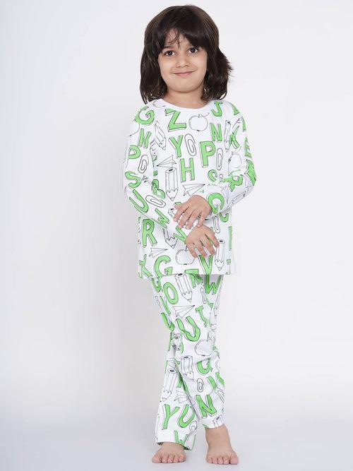 Berrytree Organic Cotton Night Suit Boys: Green Alphabets