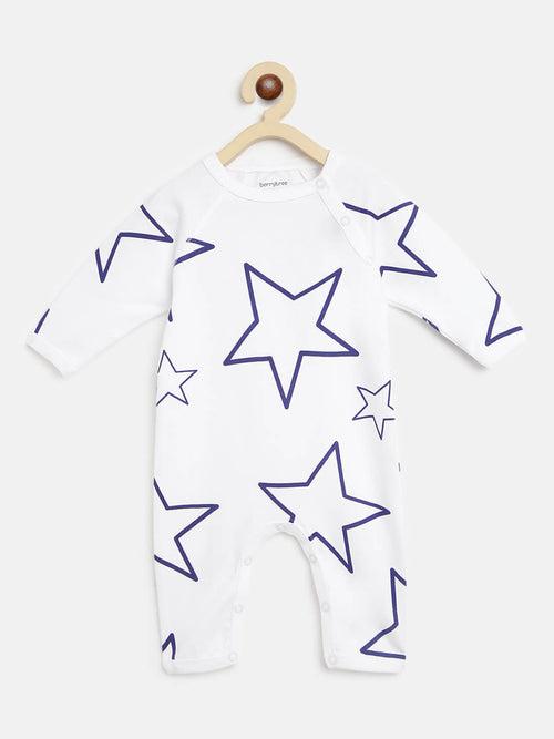 Berrytree Organic Cotton Baby Rompers : Blue Star White