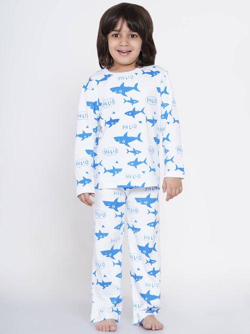 Berrytree Organic Cotton Night Suit Boys: Blue Sharks